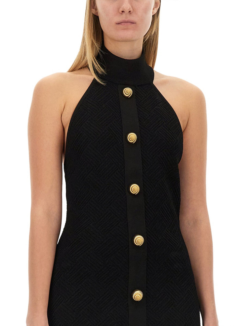 Black Textured Mock Collar Mini Dress 4
