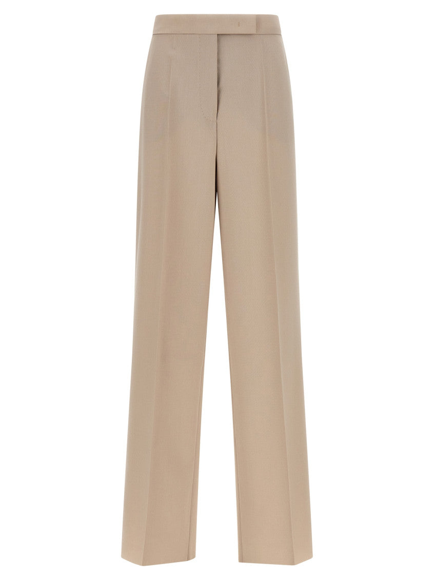 Beige Tailored Flat Front Pants 1