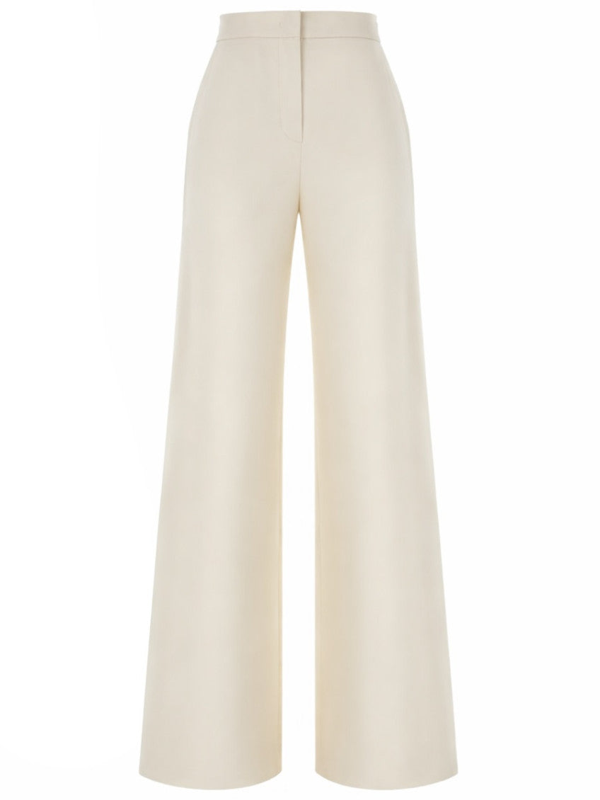 Off White Flared Flat Front Pants 1