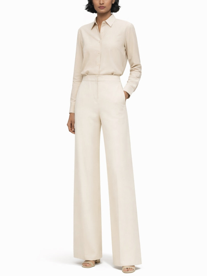 Off White Flared Flat Front Pants 3