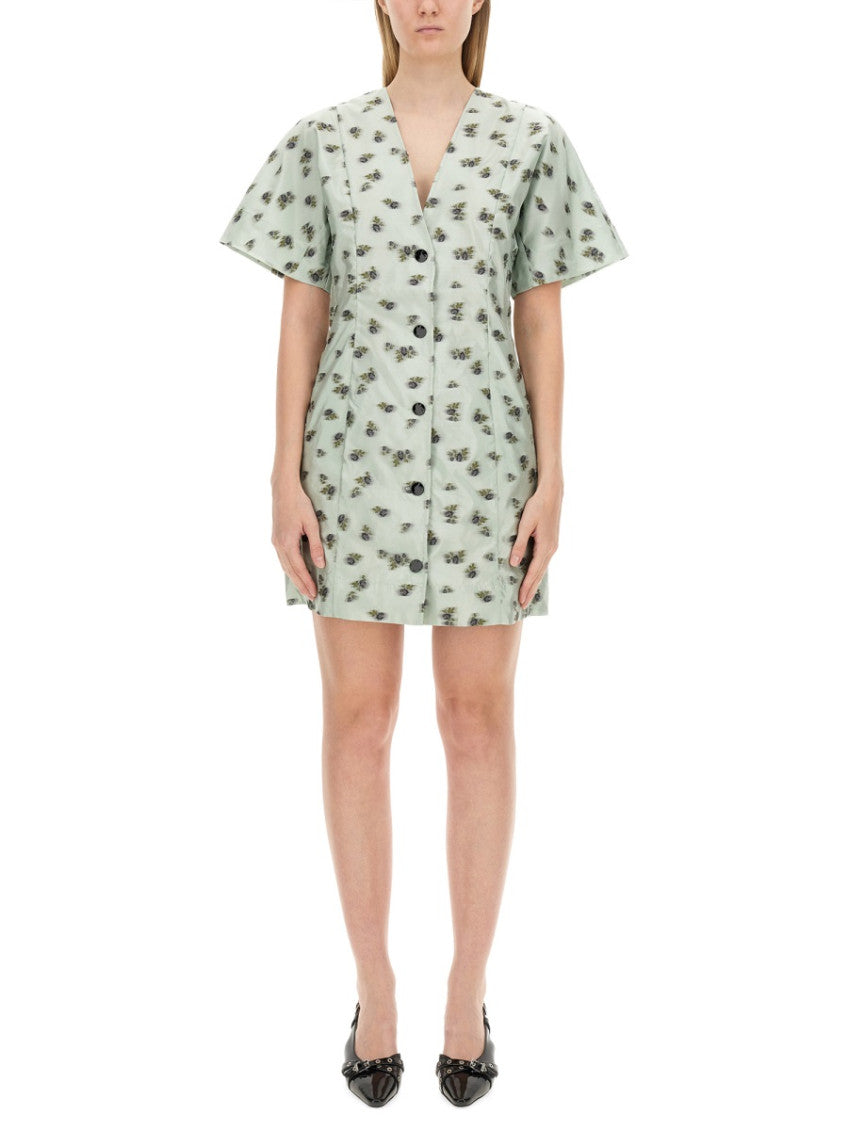 Green Floral V Neck Mini Dress 1
