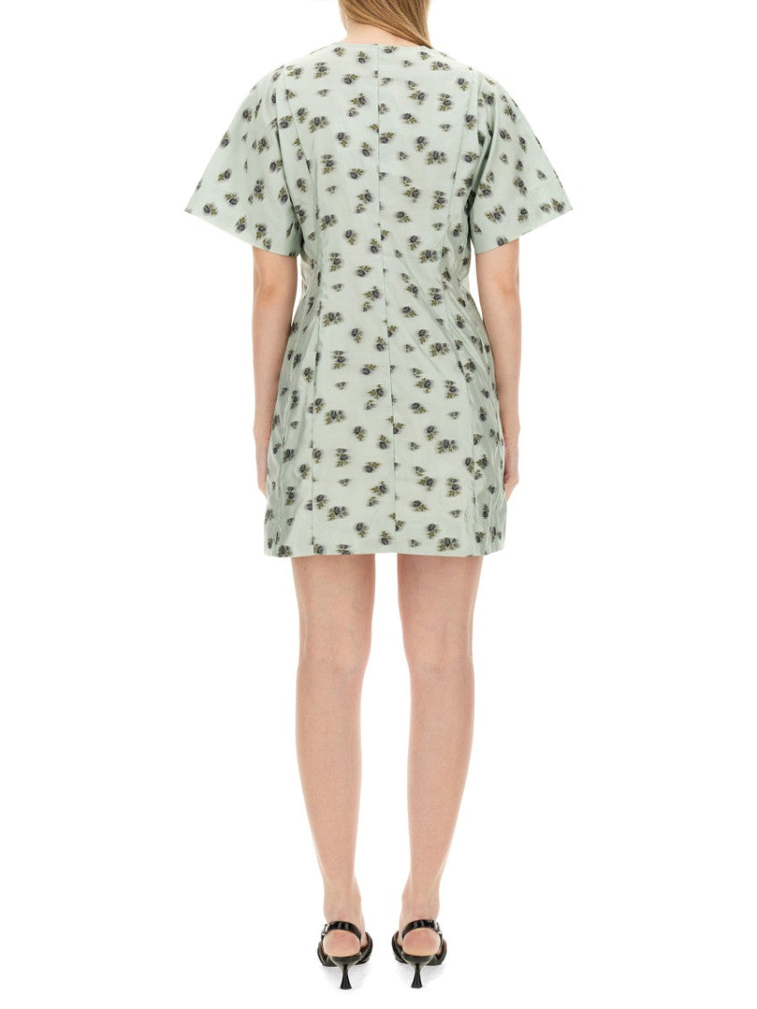 Green Floral V Neck Mini Dress 3