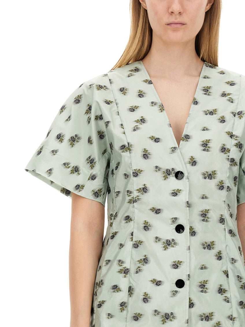 Green Floral V Neck Mini Dress 4