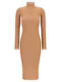 Beige Textured Mock Collar Midi Dress 1