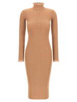 Beige Textured Mock Collar Midi Dress 1