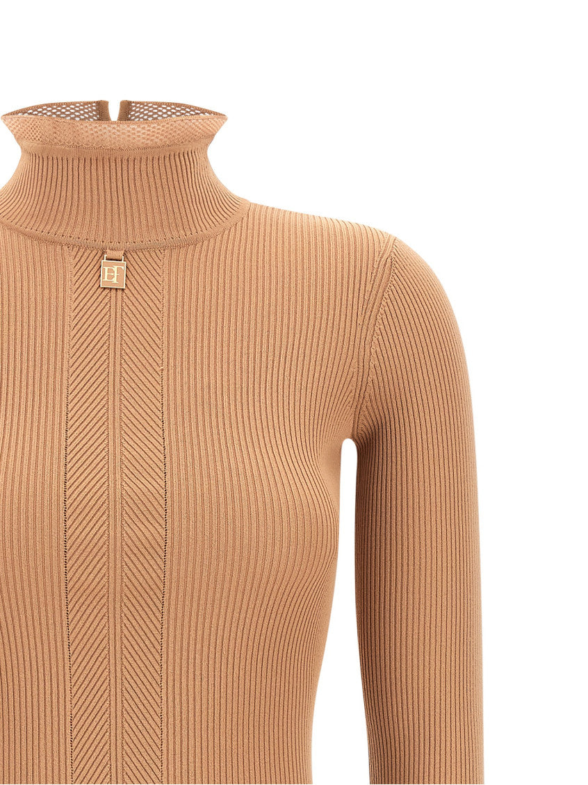 Beige Textured Mock Collar Midi Dress 5
