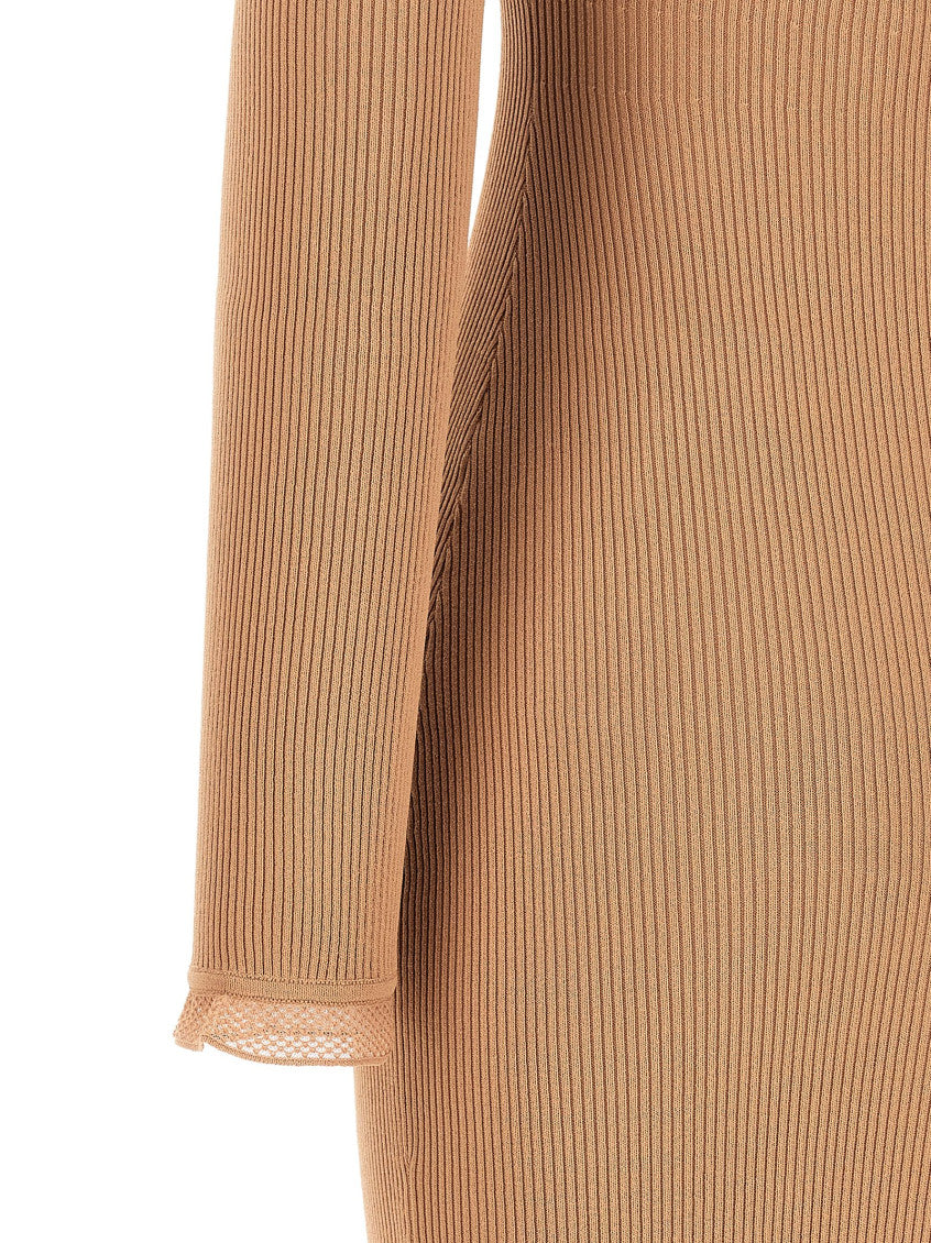 Beige Textured Mock Collar Midi Dress 6