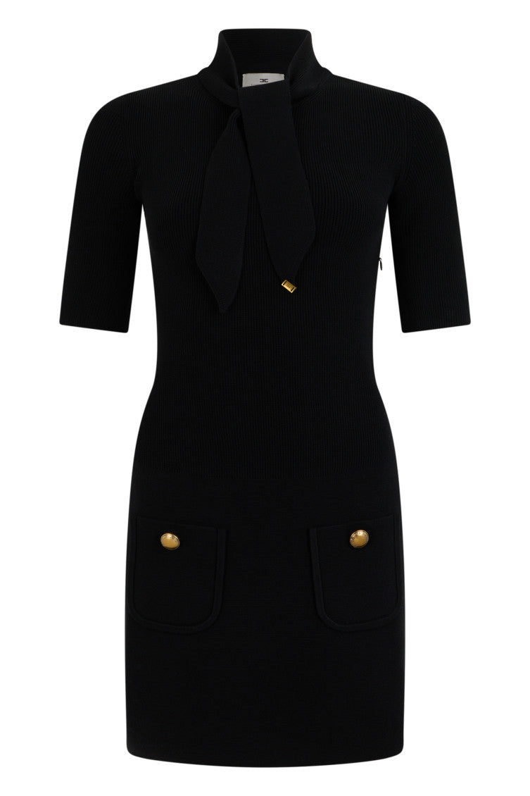 Black Textured High Neck Mini Dress 1