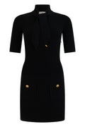 Black Textured High Neck Mini Dress 1