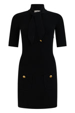 Black Textured High Neck Mini Dress 1