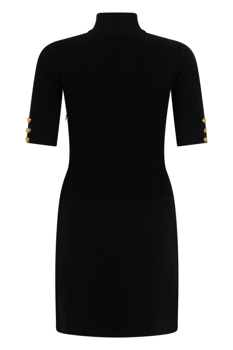 Black Textured High Neck Mini Dress 2