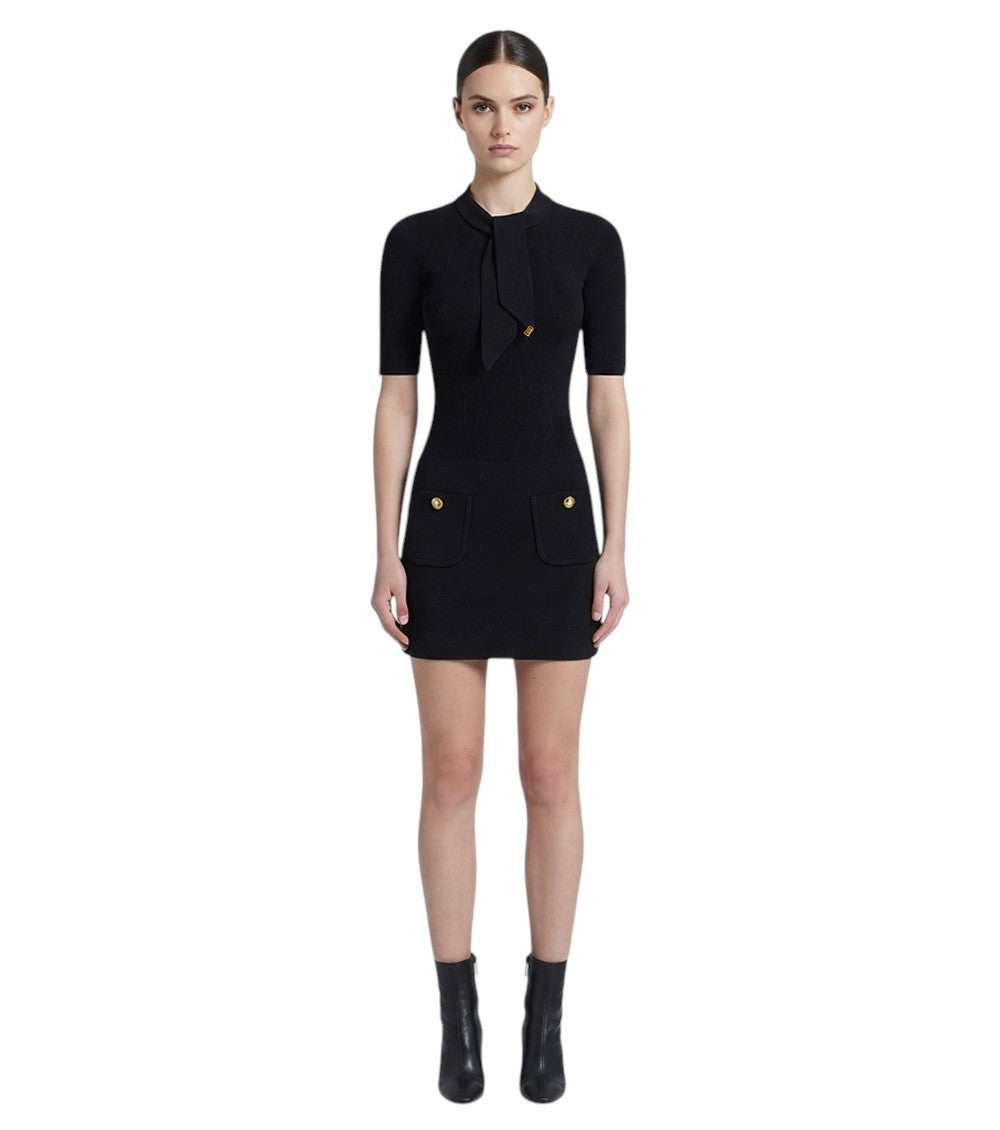 Black Textured High Neck Mini Dress 3