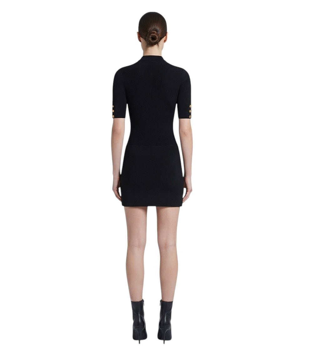 Black Textured High Neck Mini Dress 4