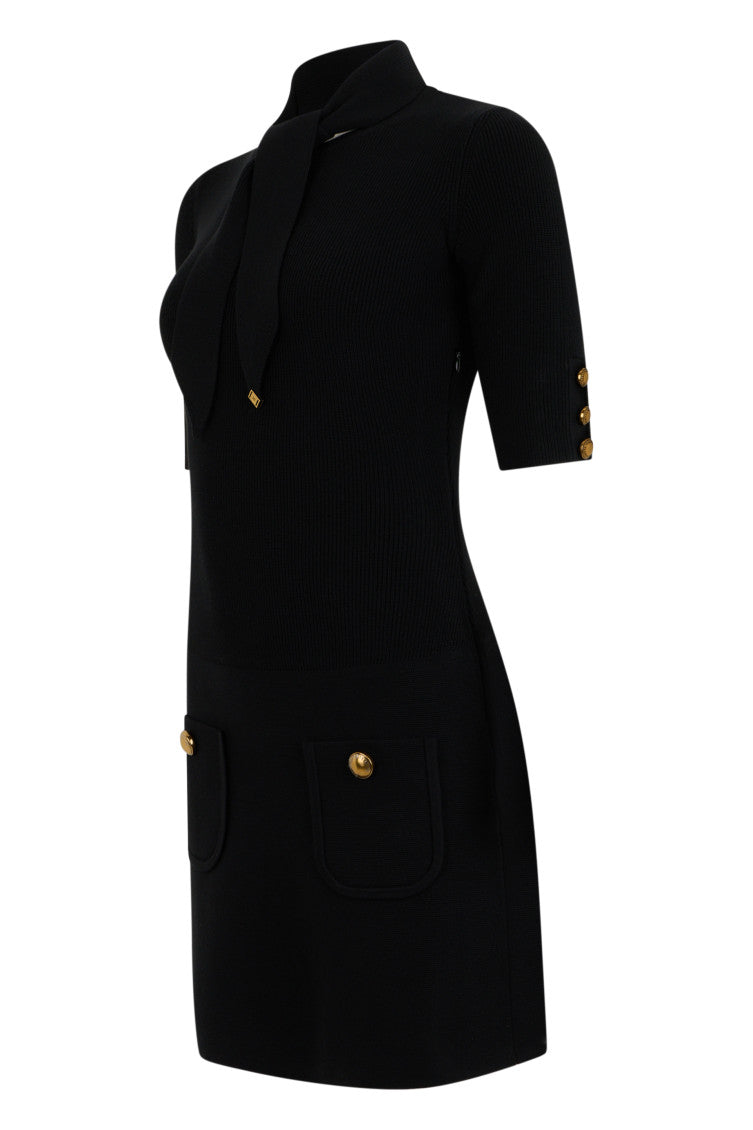 Black Textured High Neck Mini Dress 5