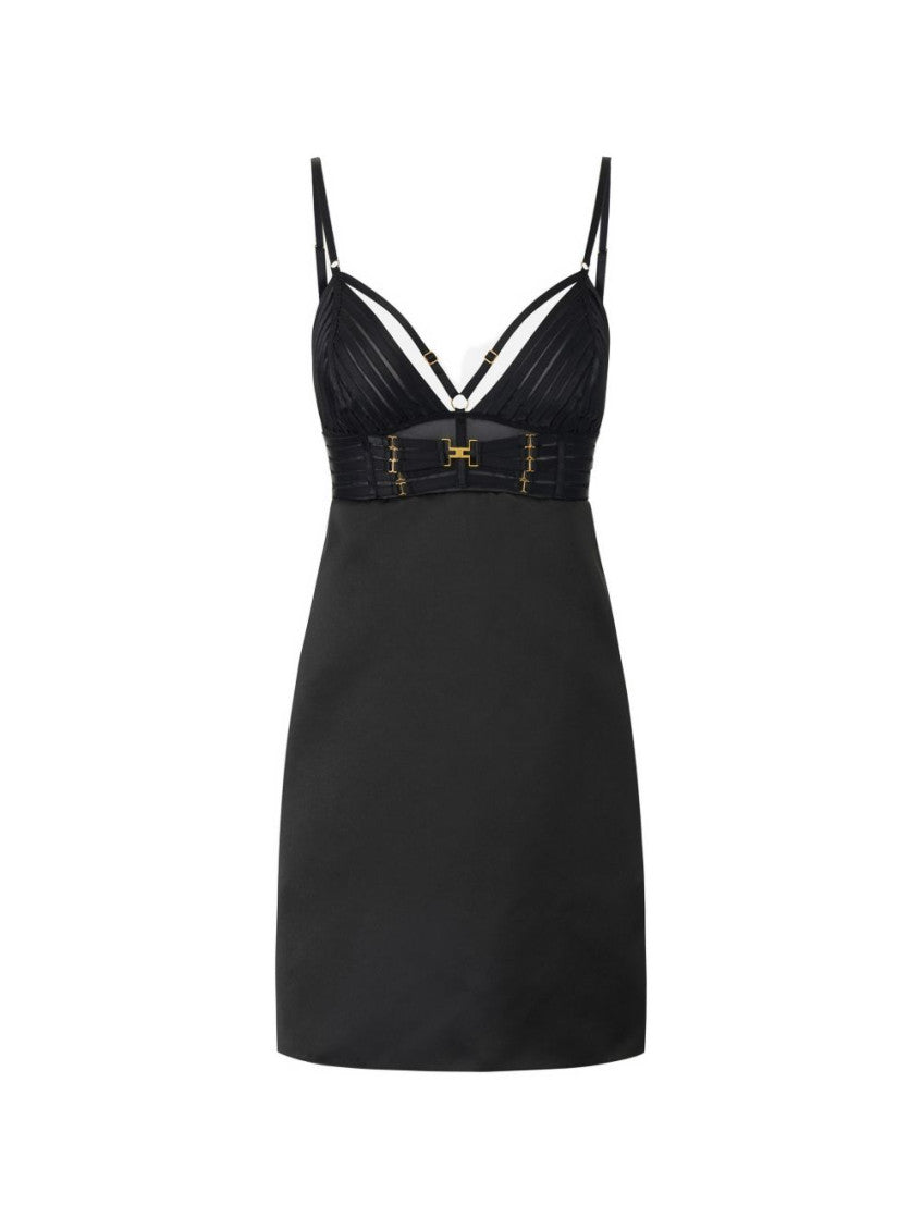 Black Solid V Neck Mini Dress 1