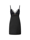 Black Solid V Neck Mini Dress 1