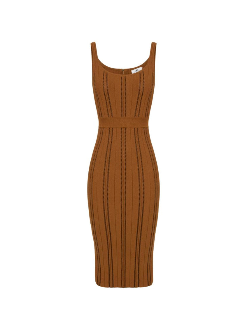 Brown Stripes Scoop Neck Midi Dress 1
