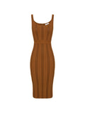 Brown Stripes Scoop Neck Midi Dress 1
