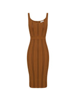 Brown Stripes Scoop Neck Midi Dress 1
