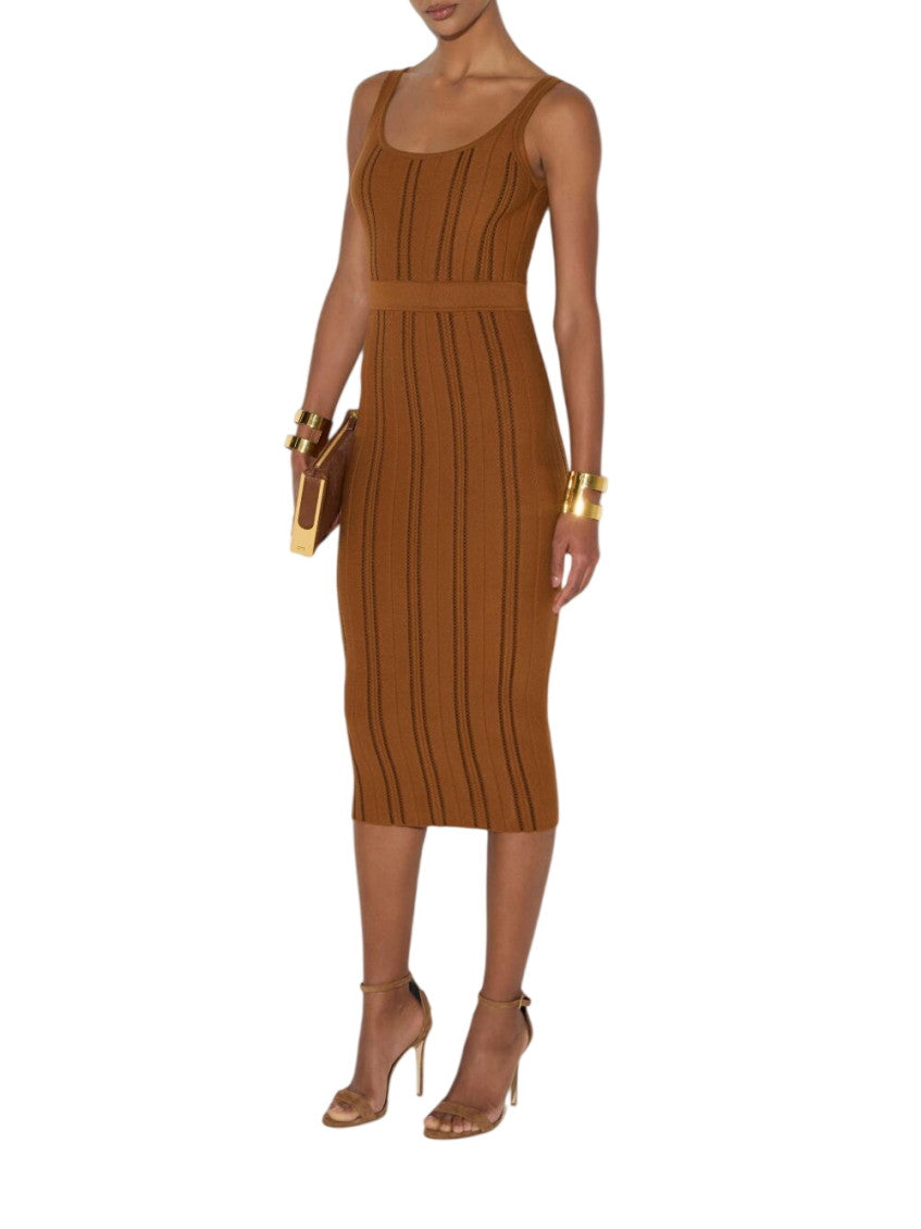 Brown Stripes Scoop Neck Midi Dress 2