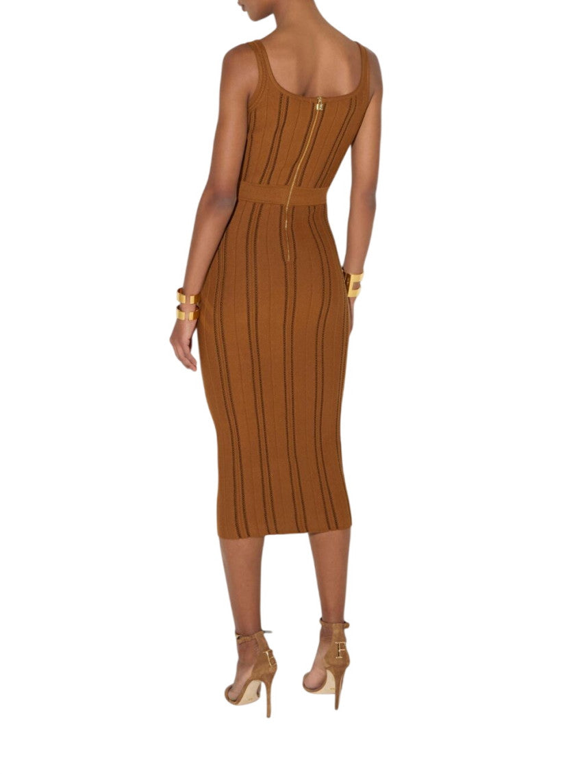 Brown Stripes Scoop Neck Midi Dress 3