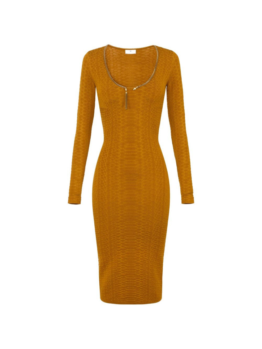Brown Textured Scoop Neck Midi Dress 1