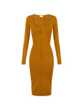 Brown Textured Scoop Neck Midi Dress 1