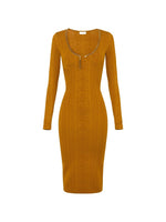 Brown Textured Scoop Neck Midi Dress 1