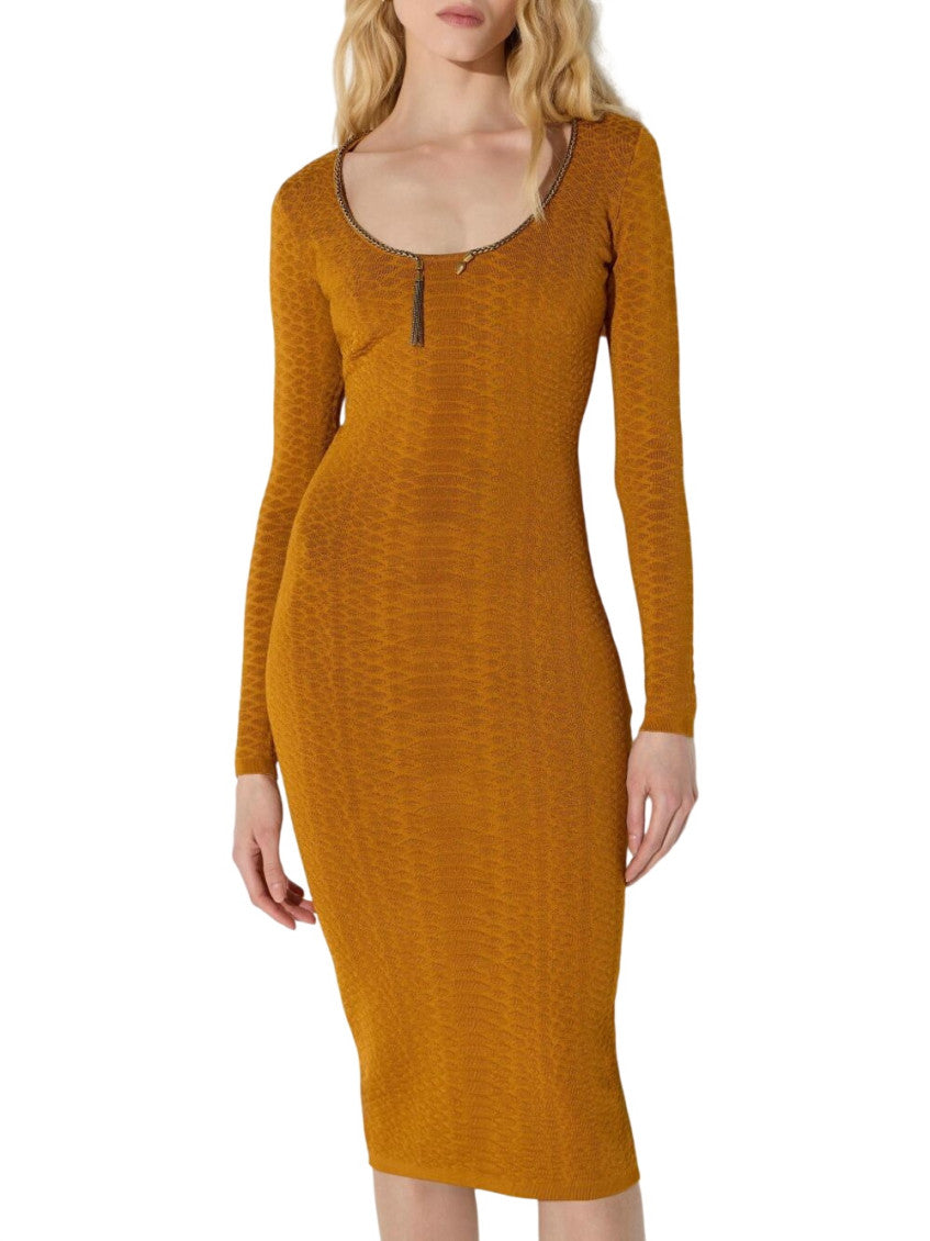 Brown Textured Scoop Neck Midi Dress 2