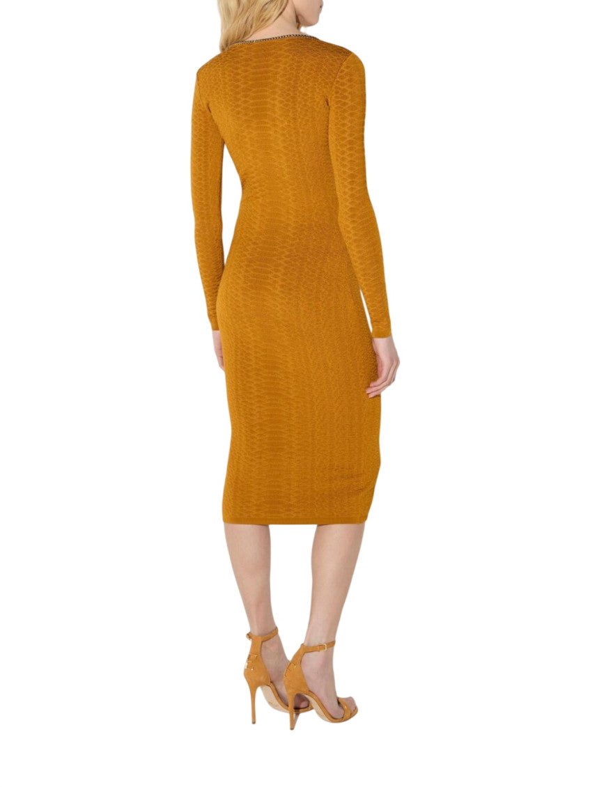 Brown Textured Scoop Neck Midi Dress 3