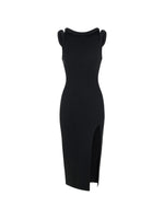 Black Textured Crew Neck Midi Dress 1
