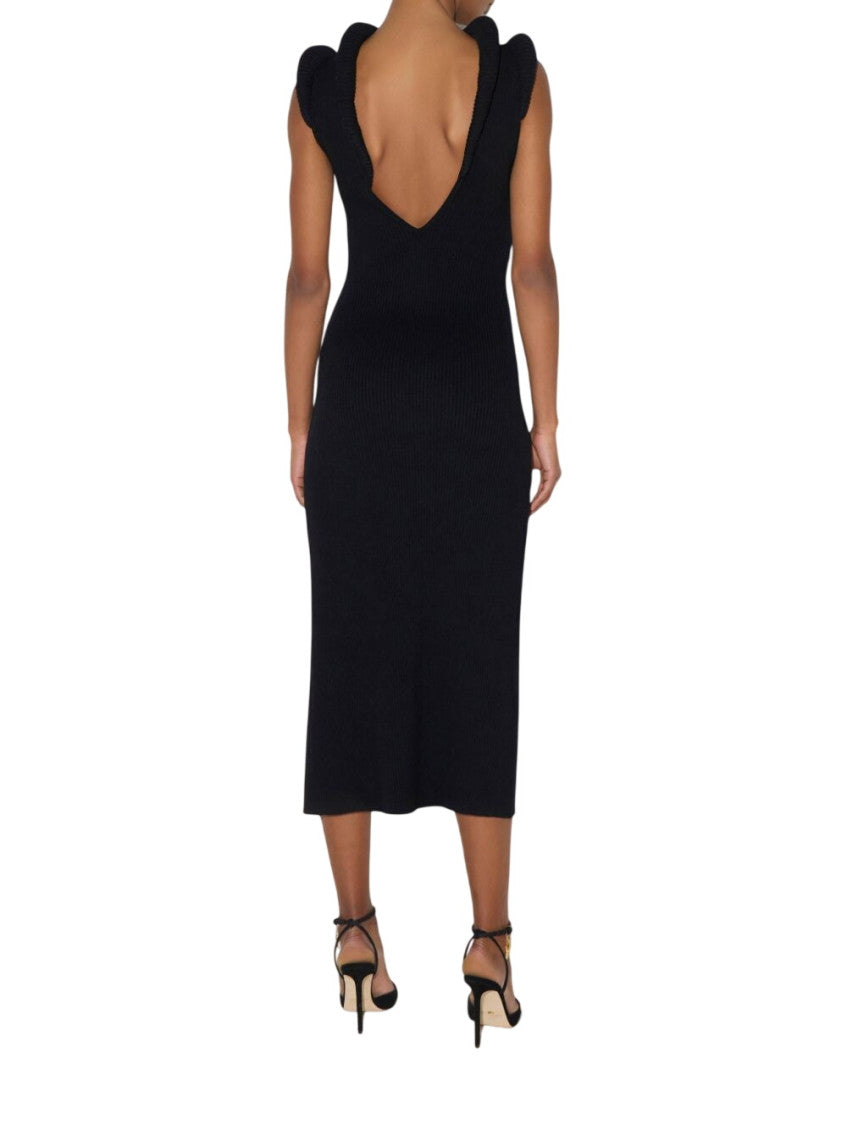 Black Textured Crew Neck Midi Dress 3