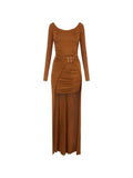 Brown Scoop Neck Maxi Dress 1