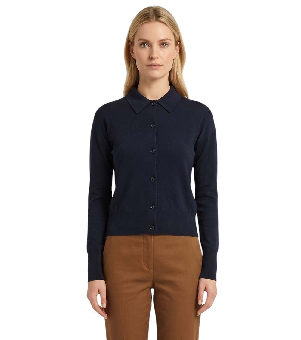Dark Blue Shirt Collar Cardigan 1