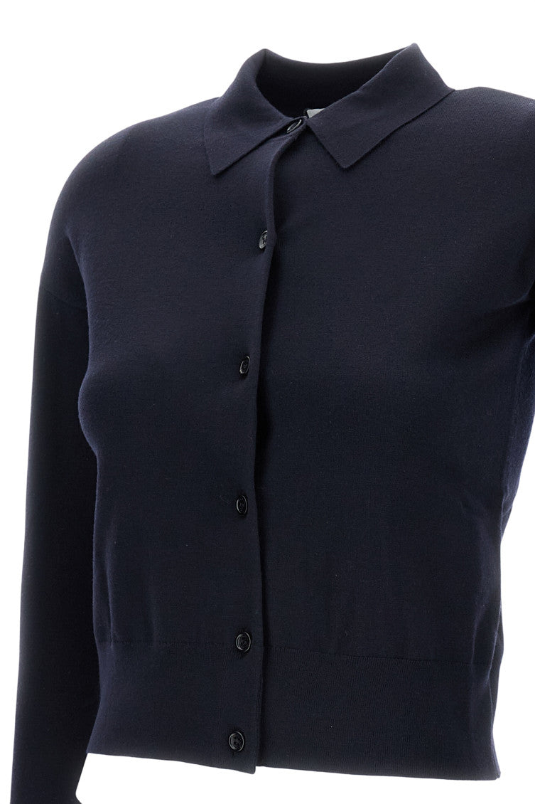 Dark Blue Shirt Collar Cardigan 4