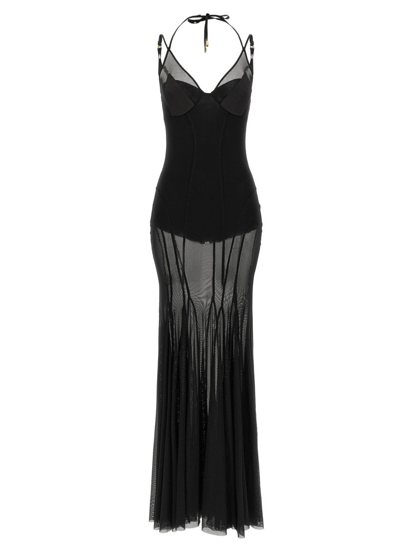 Black Transparent Halter Neck Maxi Dress 1