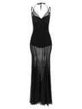 Black Transparent Halter Neck Maxi Dress 1