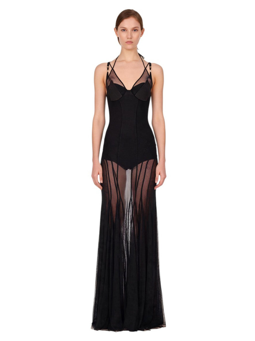 Black Transparent Halter Neck Maxi Dress 3