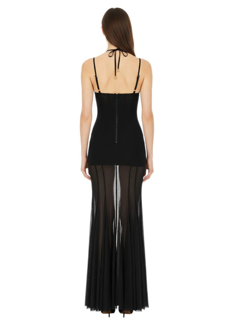 Black Transparent Halter Neck Maxi Dress 4