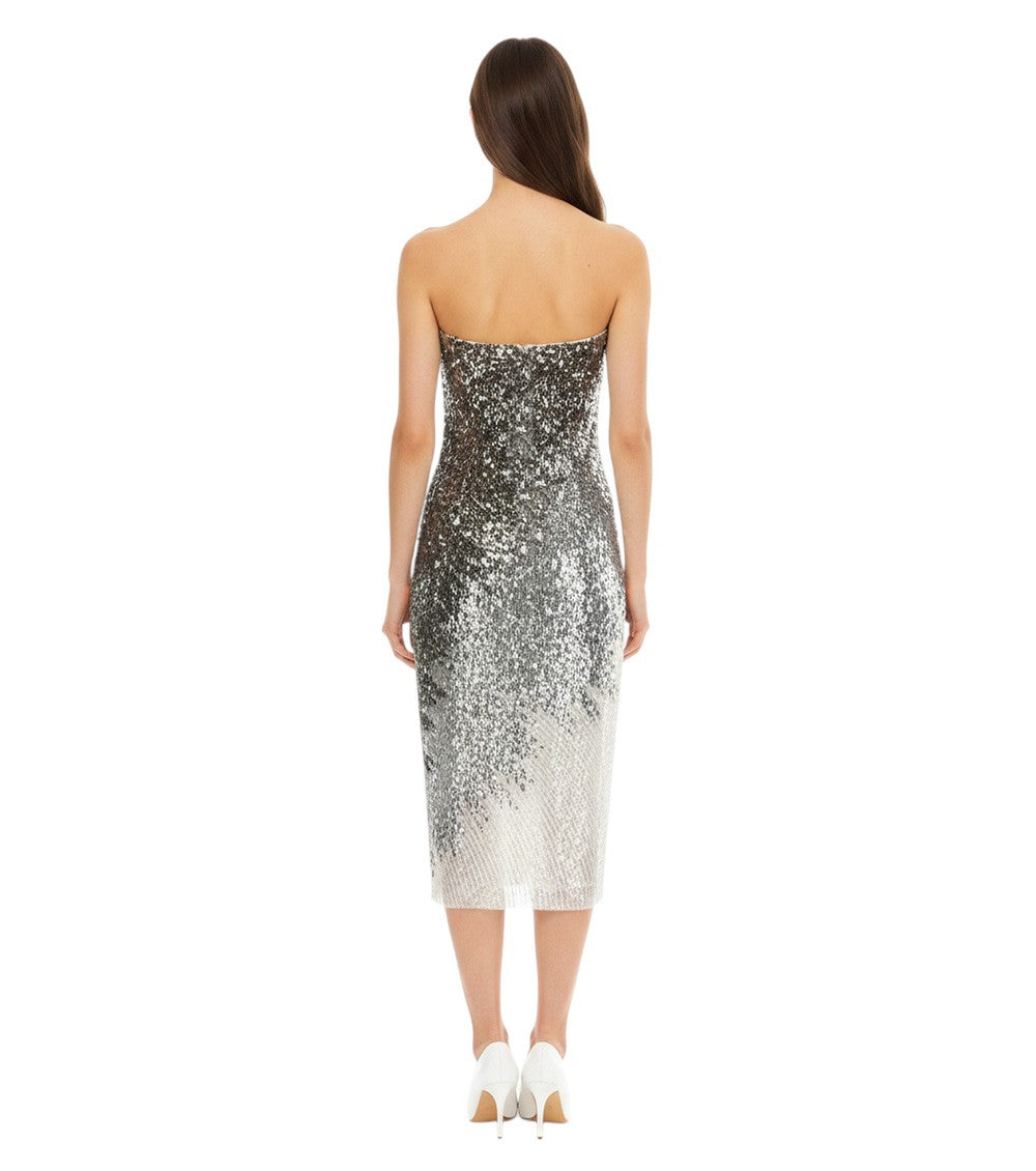 Silver Embellished Strapless Mini Dress 4