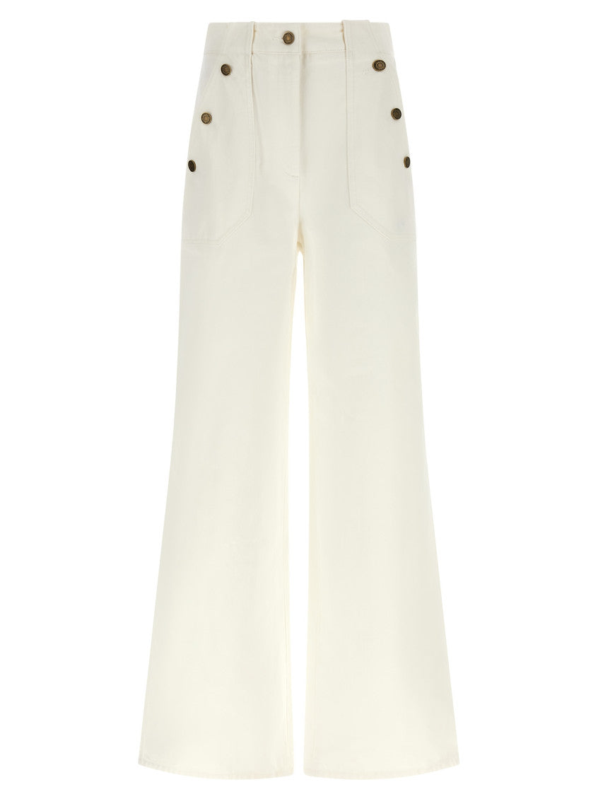 White Flared Flat Front Pants 1