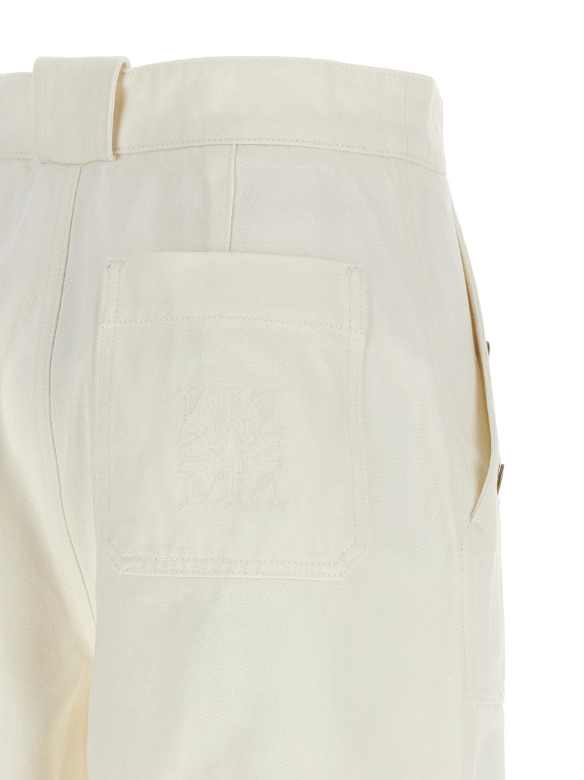 White Flared Flat Front Pants 4