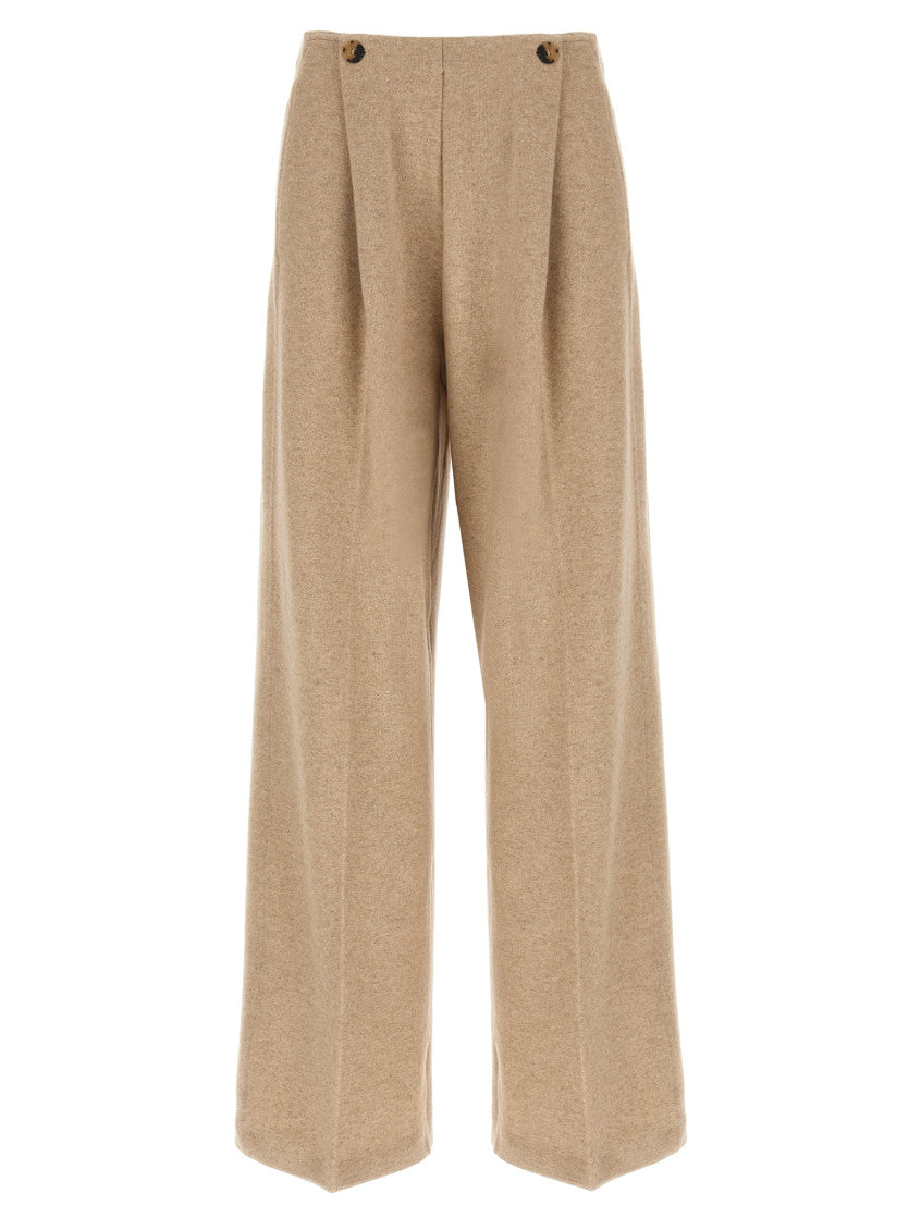 Beige Loose Flat Front Pants 1