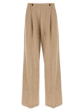 Beige Loose Flat Front Pants 1