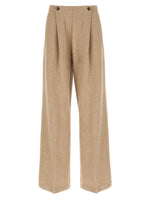 Beige Loose Flat Front Pants 1