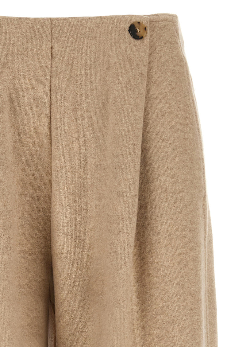Beige Loose Flat Front Pants 3