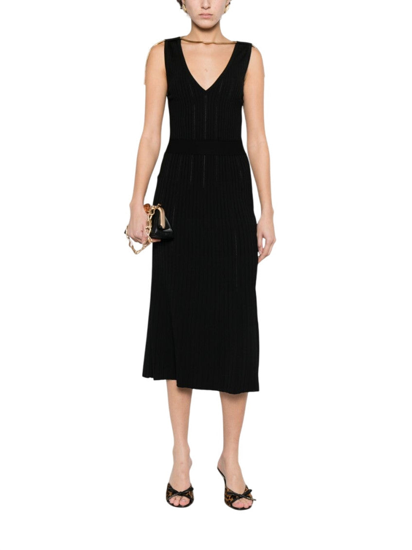 Black V Neck Midi Dress 1