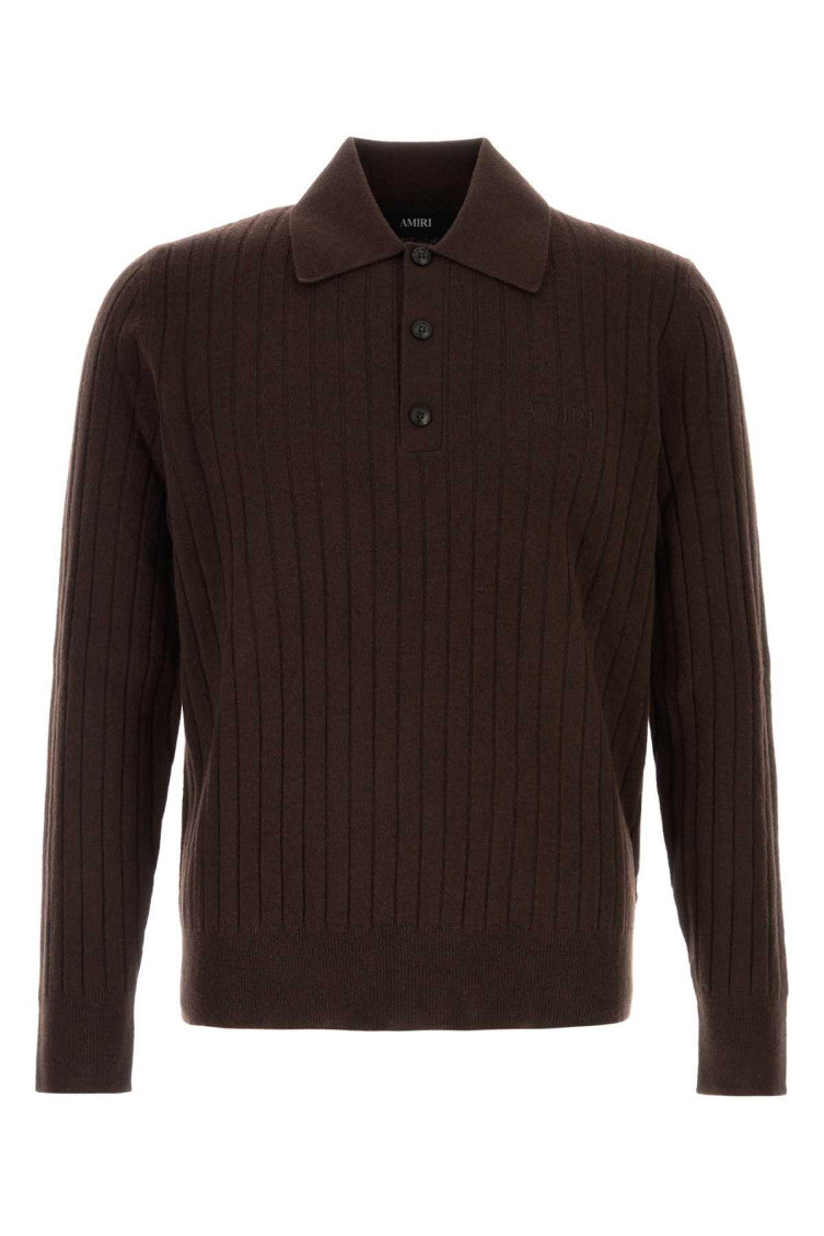 Dark Brown Knitted Polo Sweater 1