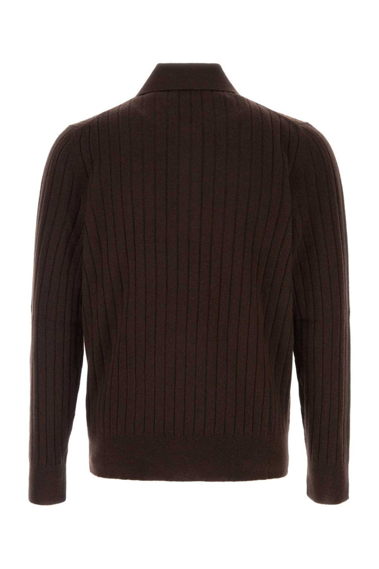Dark Brown Knitted Polo Sweater 2
