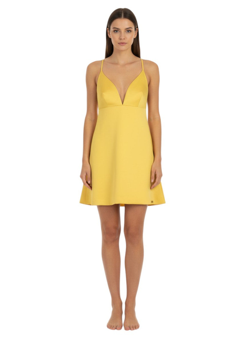 Yellow V Neck Mini Dress 3